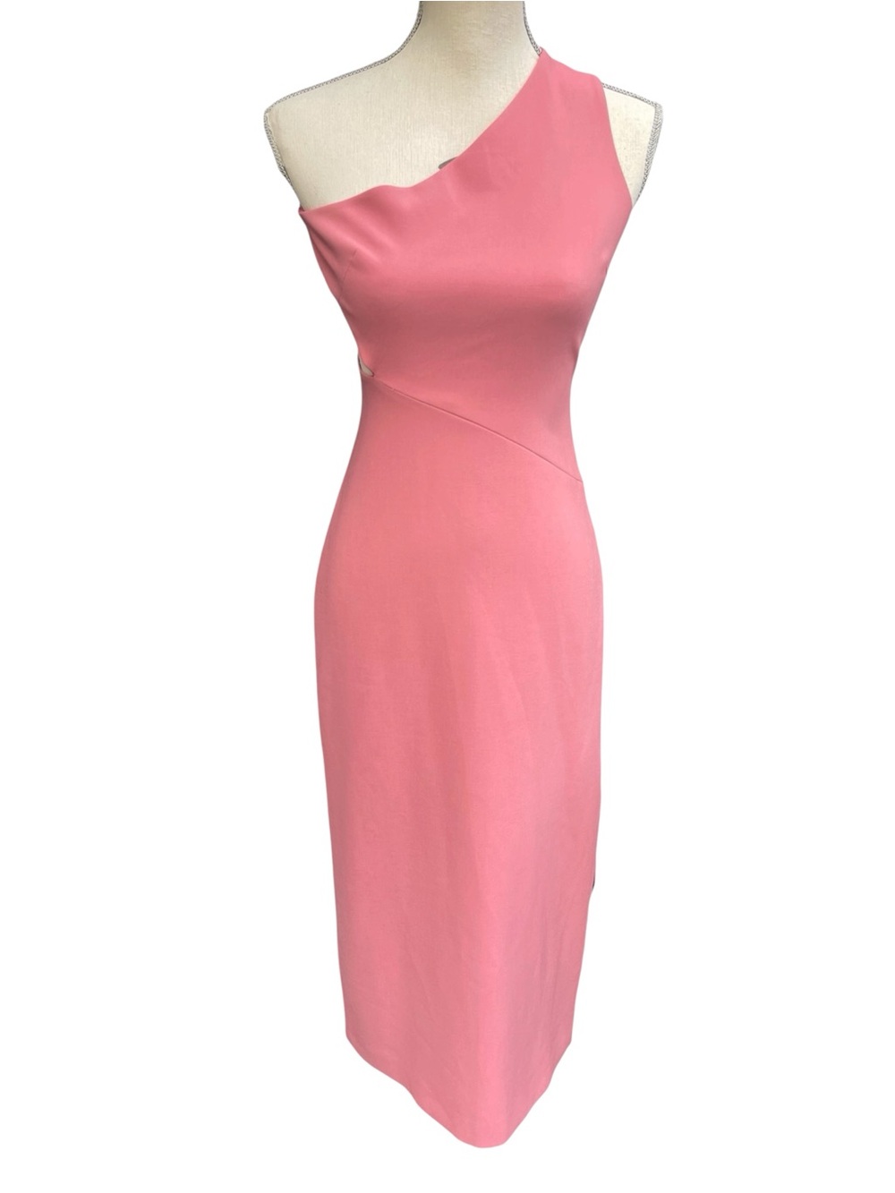 Elizabeth and James Petal Pink One Shoulder Fitted Midi Dress (4)
